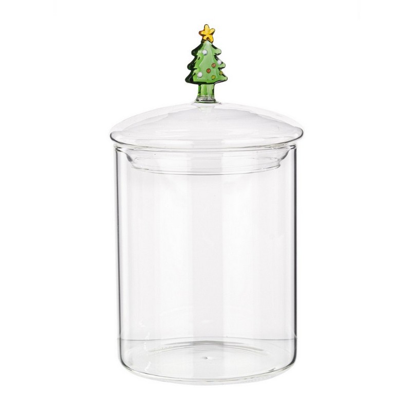 Barattolo in vetro con coperchio decorato con albero di Natale, una perfetta idea regalo di Natale